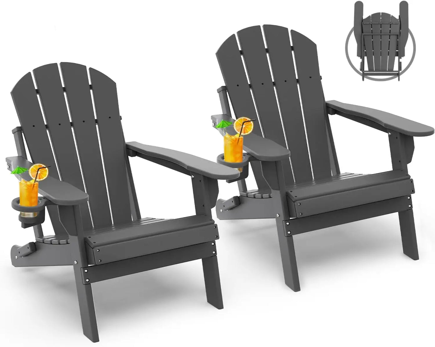 Angduo Folding Adirondack Chairs Set of 2 With Cup Holder
