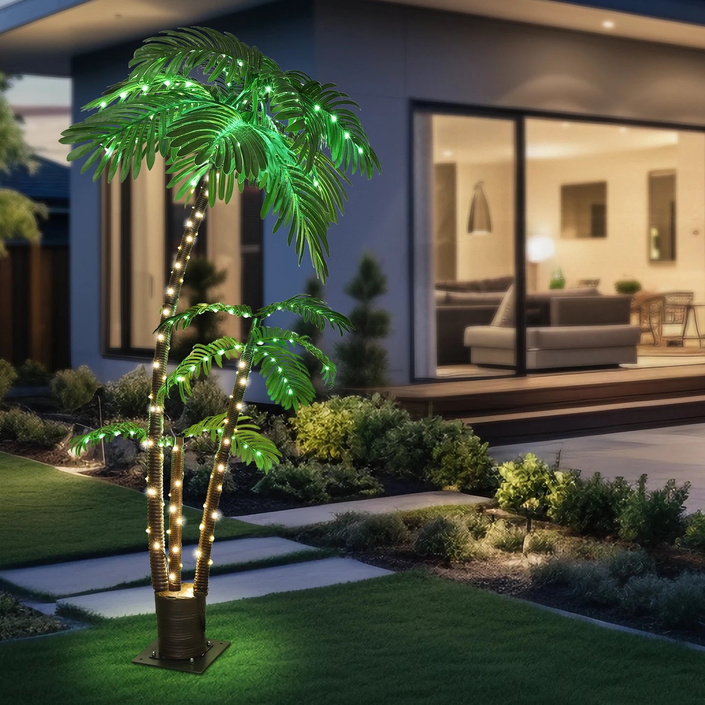 Solar Lighted Palm Tree 6ft LED For Tiki Bar Xmas Decor