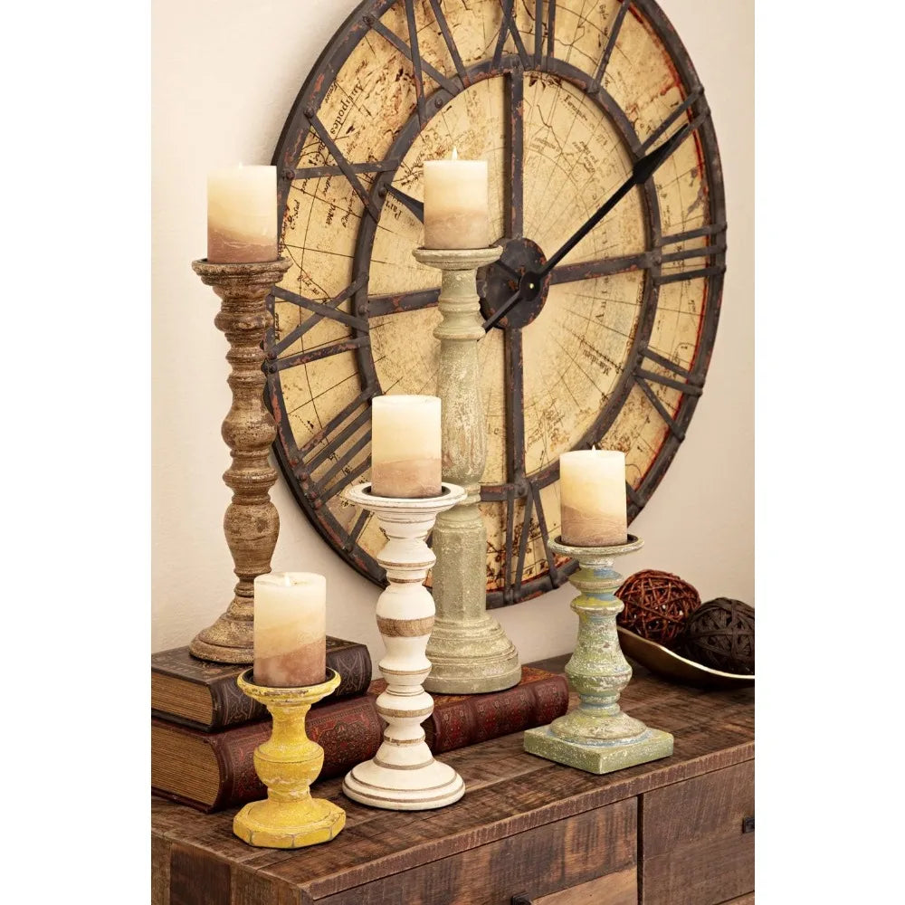 Canaan Wood And Iron Candle Holders Rustic Desk Decor