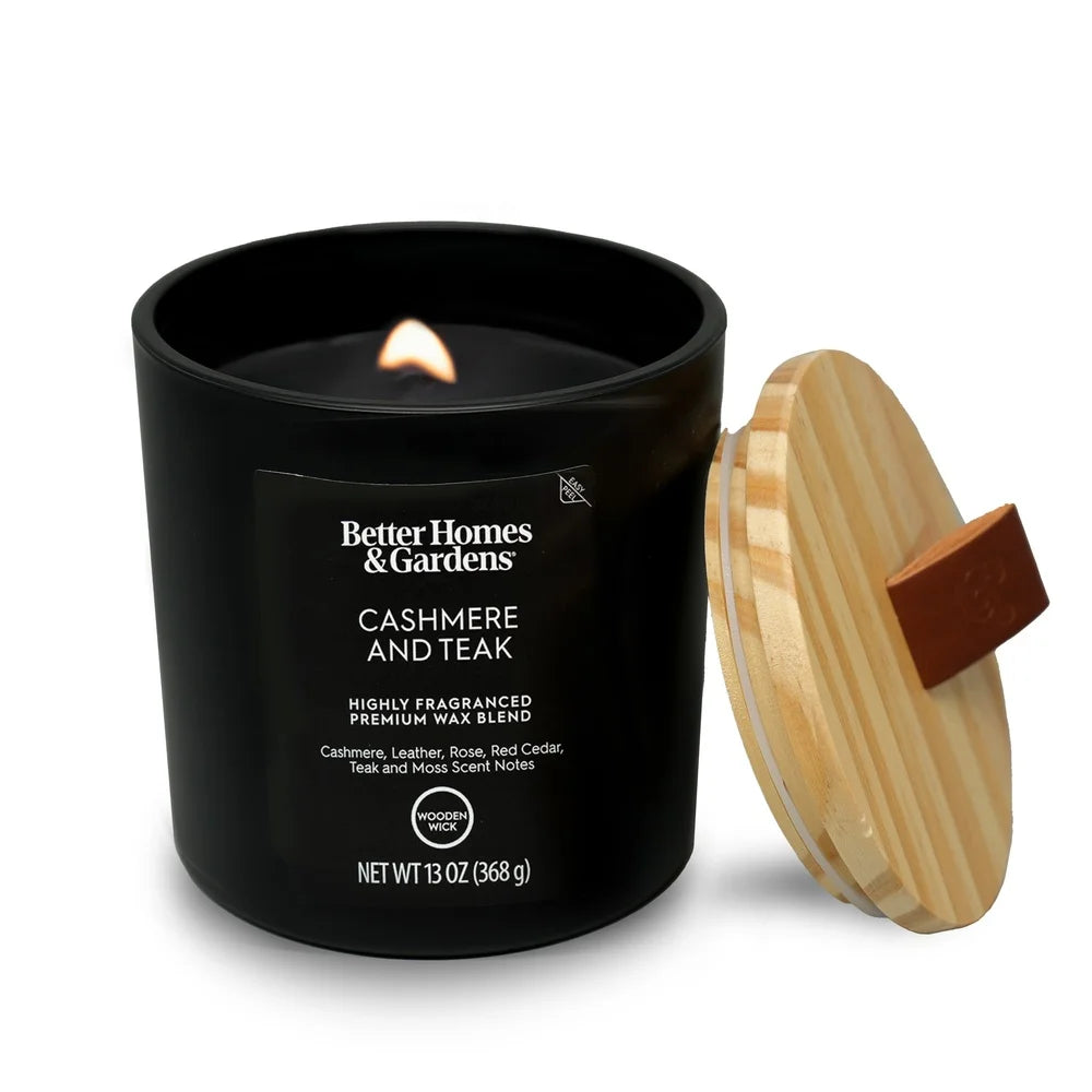 XMSJ Scented Wooden Wick Jar Candle Cashmere Teak Fragrance