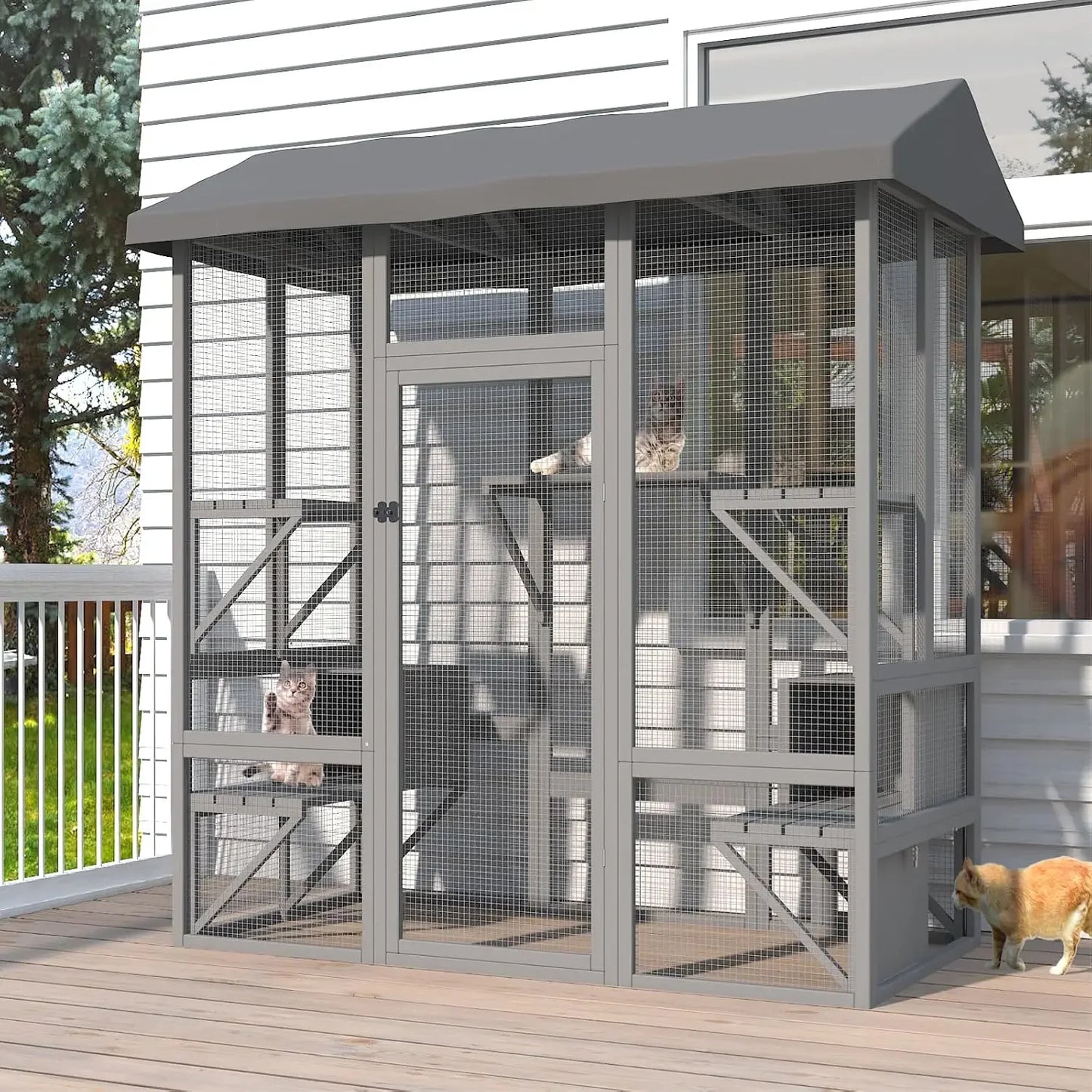 XMSJ Outdoor Catio Enclosure Large Walk In Cat Cage Roof