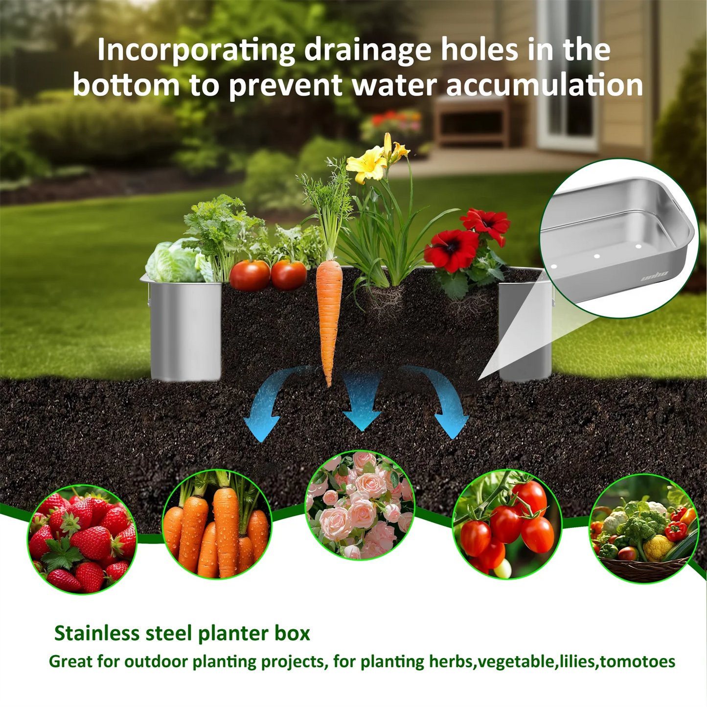 Stainless Steel Plant Box Decks Set of 3 for Garden