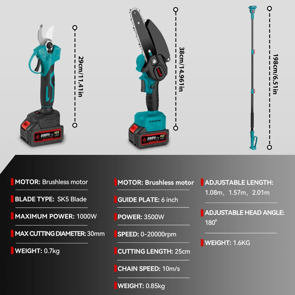 ONEVAN 3500W 2in1 Brushless Chainsaw Pruning Tool Gardeners