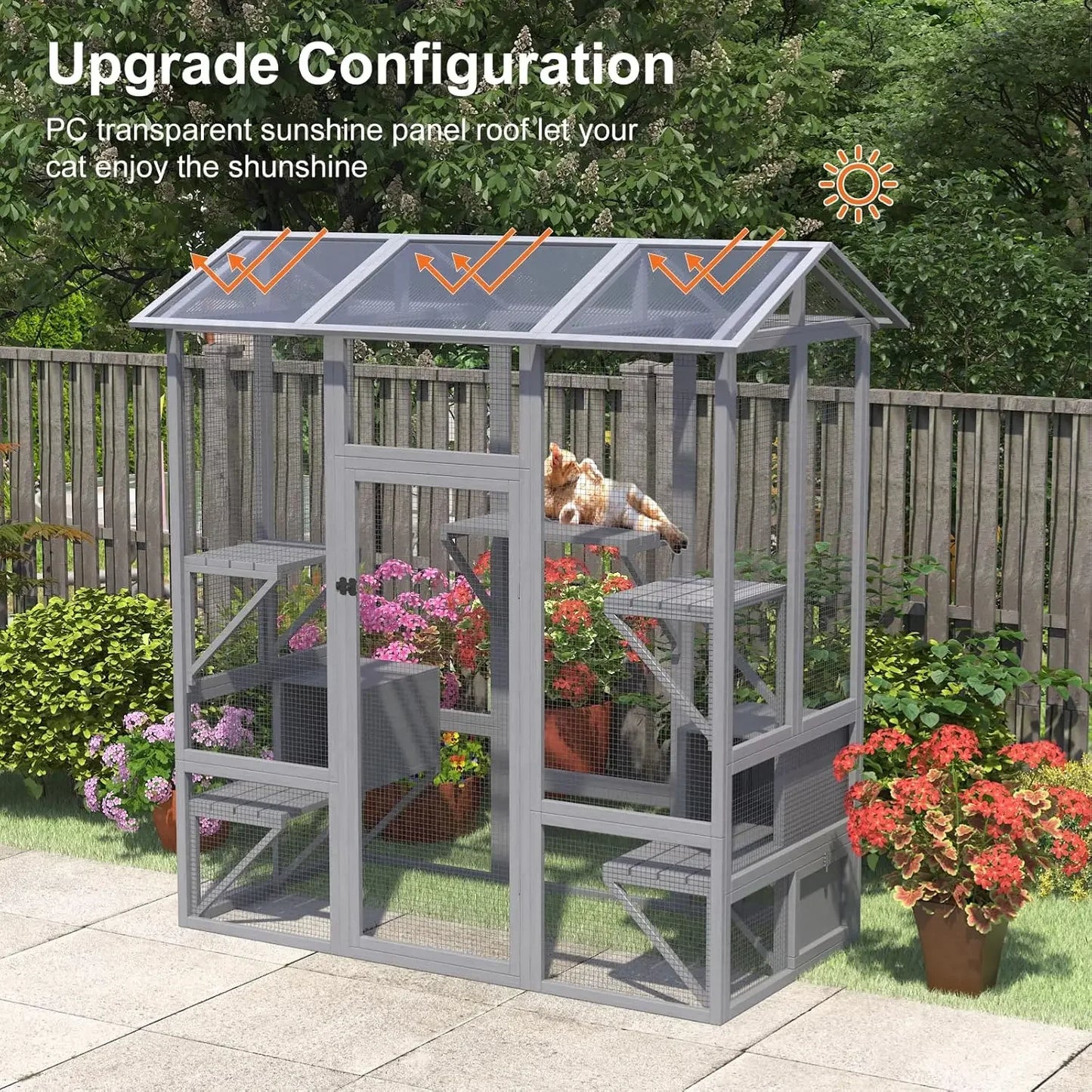 XMSJ Outdoor Catio Enclosure Large Walk In Cat Cage Roof