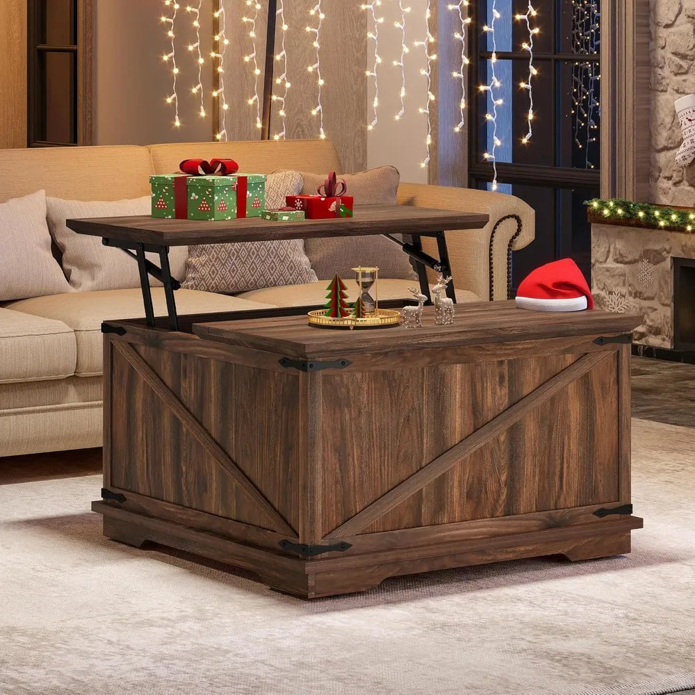 Rustic Farmhouse Lift Top Coffee Table With Hidden Storage
