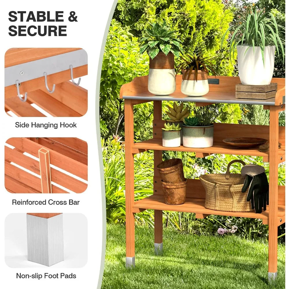 Hign Durable Garden Potting Bench For Gardeners With Hooks