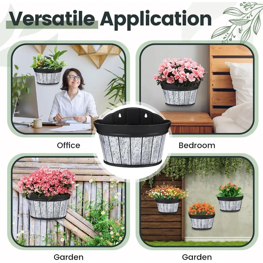 Layhit 6 Pcs Outdoor Wall Hanging Planters Wine Barrel Oak