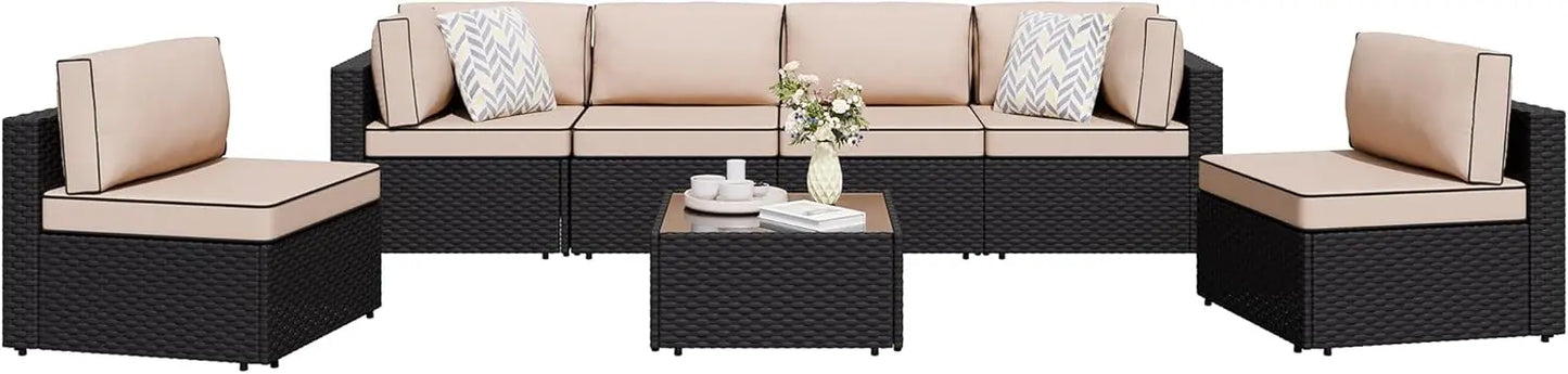 Folded 7 Piece Patio Sectional Sofa Set With Cushions