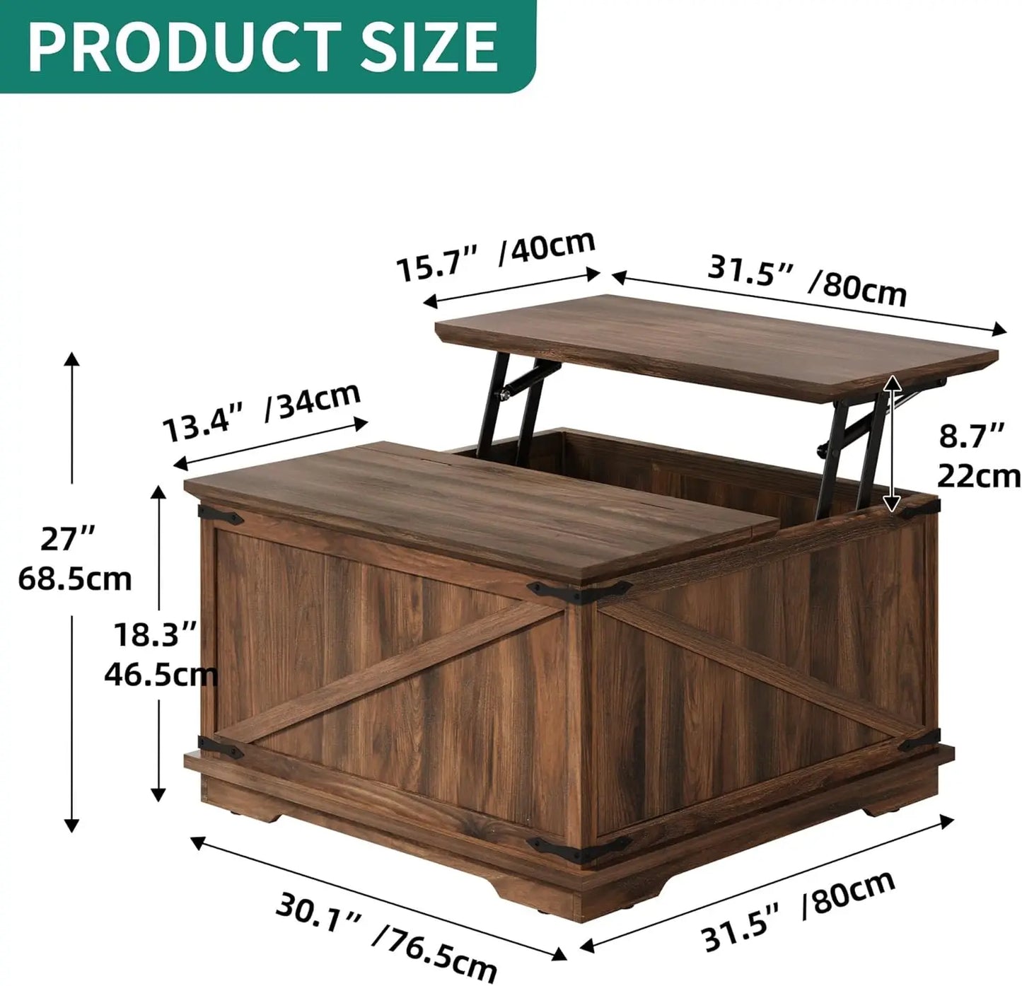 Rustic Farmhouse Lift Top Coffee Table With Hidden Storage