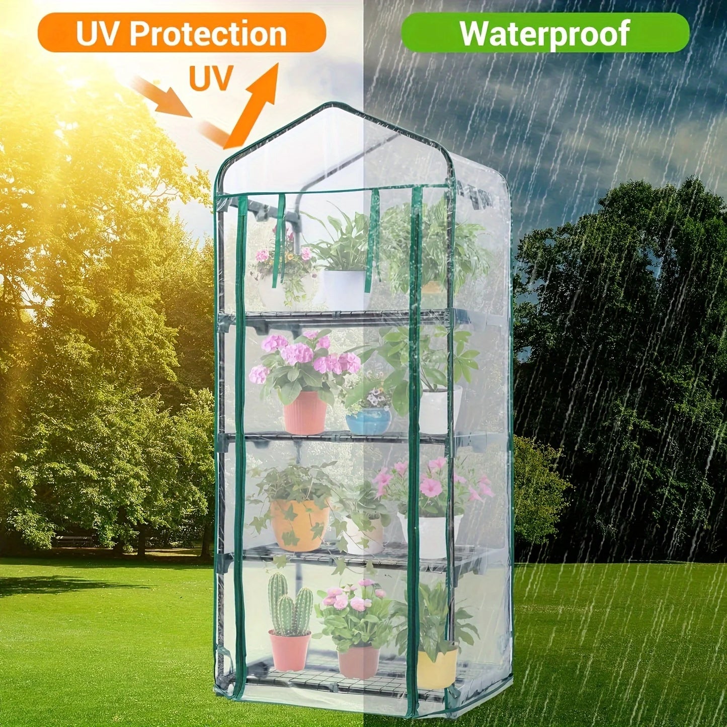 Hign-concerned 4 Tier Mini Greenhouse Portable Rust Frame
