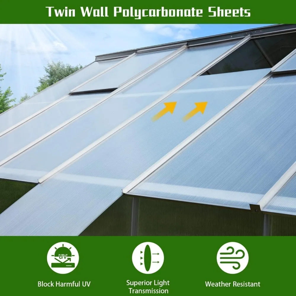 Cover Aluminum Polycarbonate Greenhouse With Roof Vent