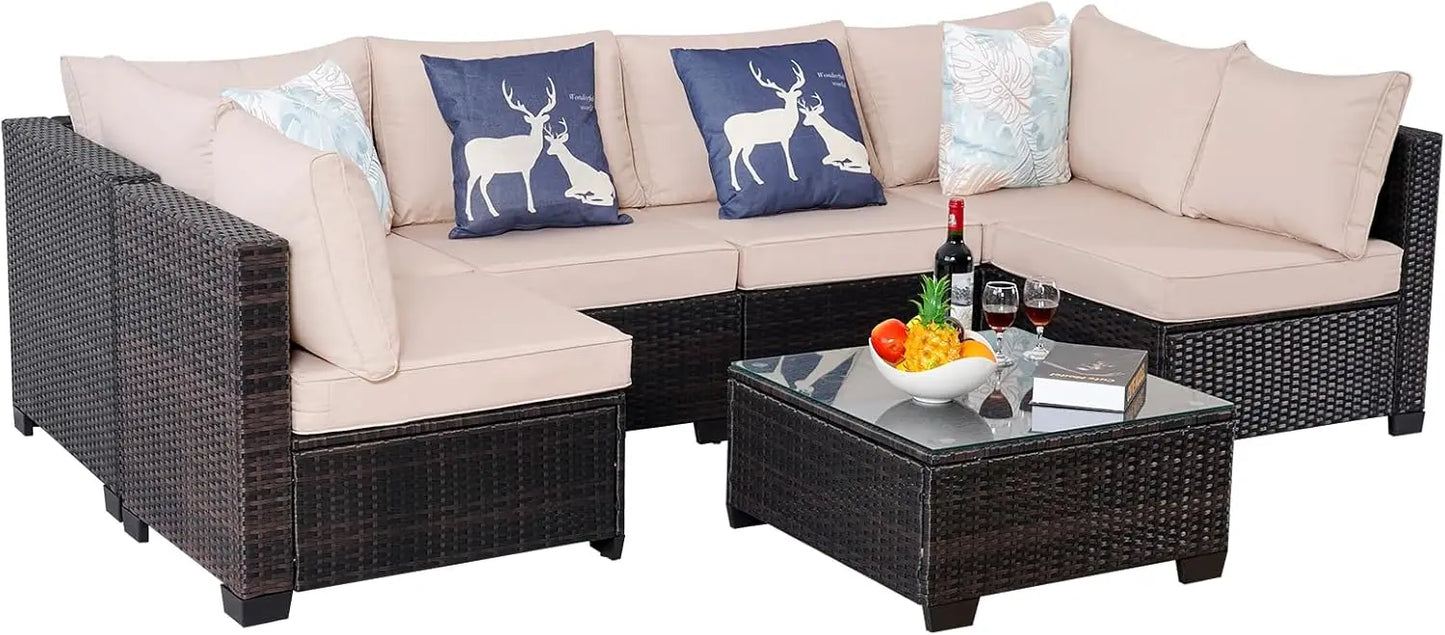 Guangbai 7 Piece Outdoor Rattan Sectional Sofa Set Patio