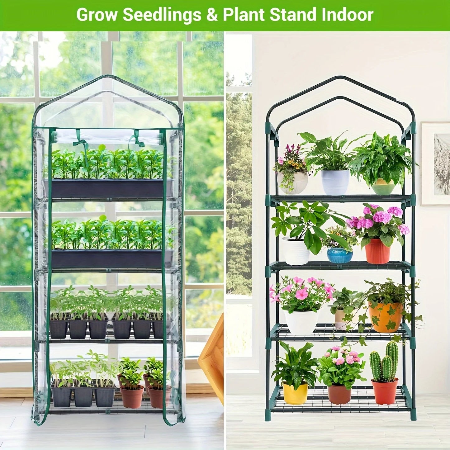 Hign-concerned 4 Tier Mini Greenhouse Portable Rust Frame