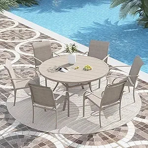 Color Patio Dining Set 7 Pieces With Stackable Chairs
