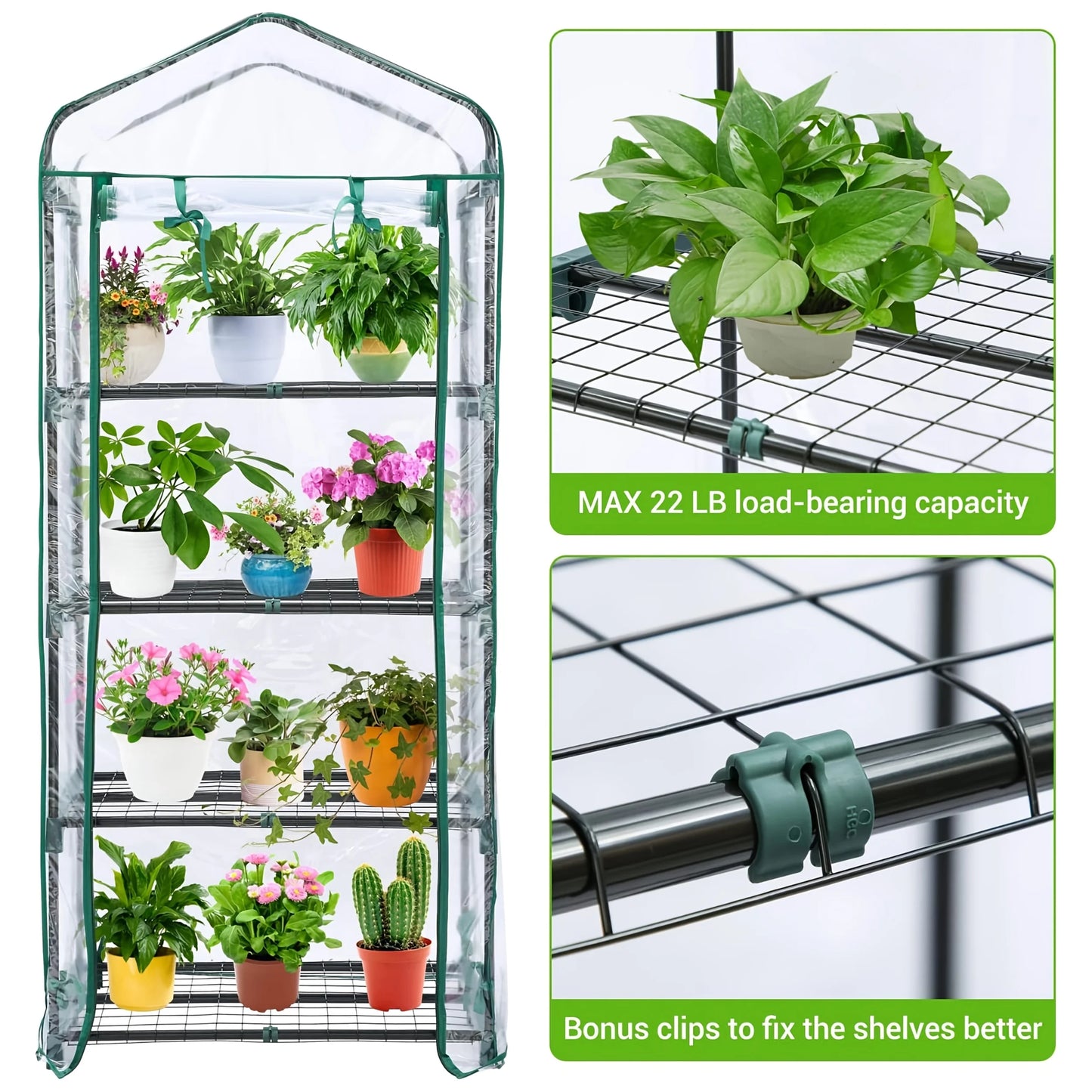Hign-concerned 4 Tier Mini Greenhouse Portable Rust Frame