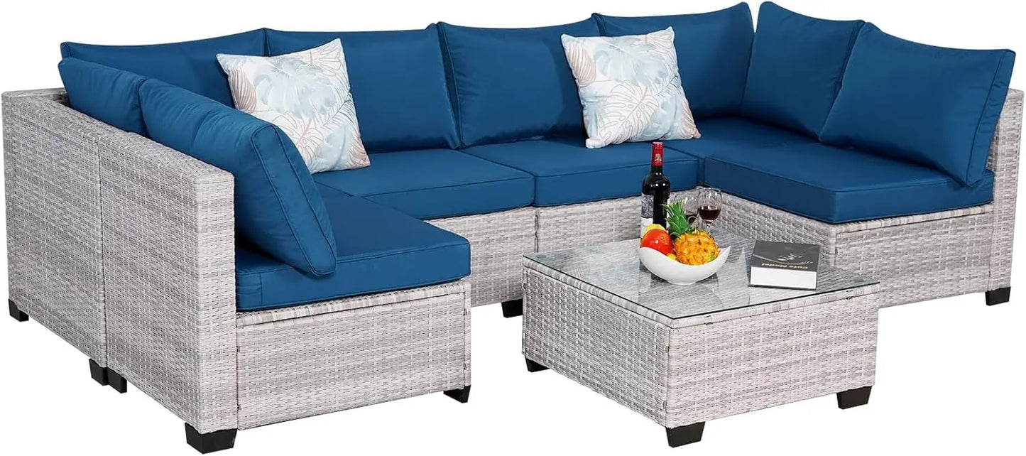 Guangbai 7 Piece Outdoor Rattan Sectional Sofa Set Patio