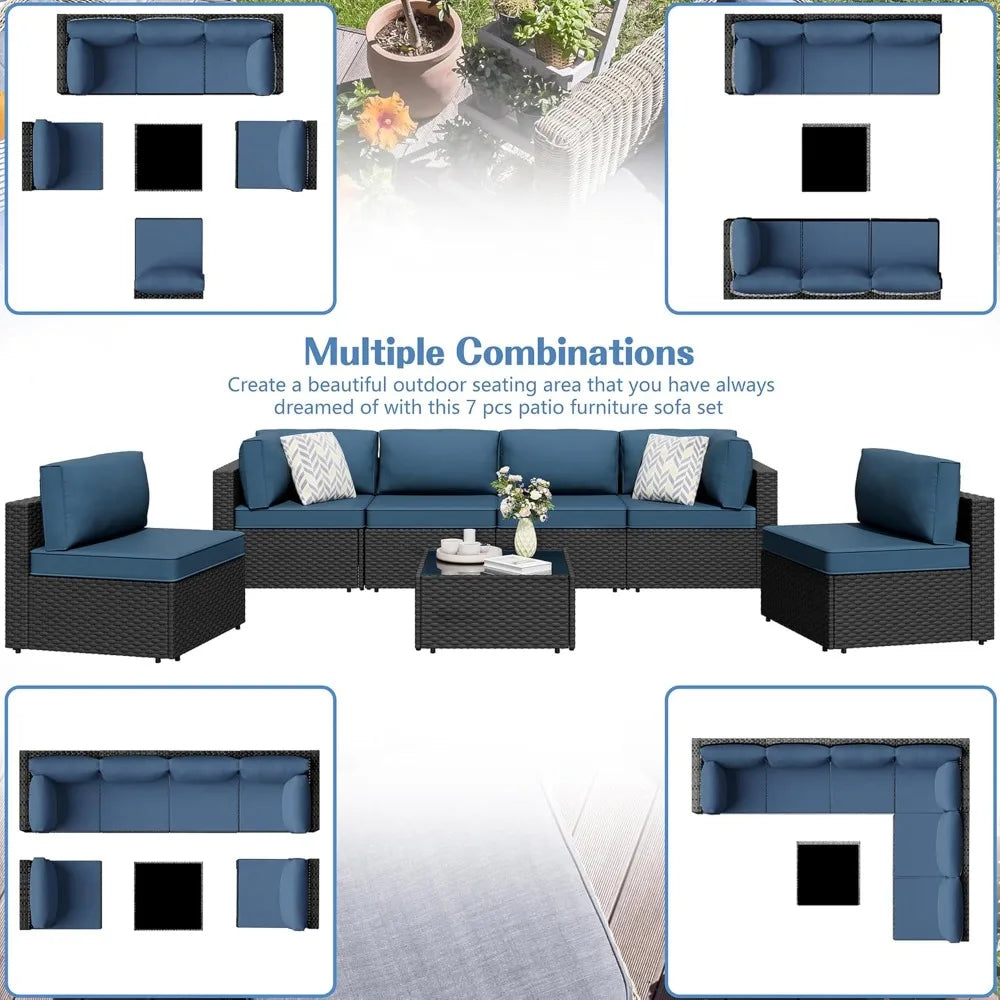 Folded 7 Piece Patio Sectional Sofa Set With Cushions