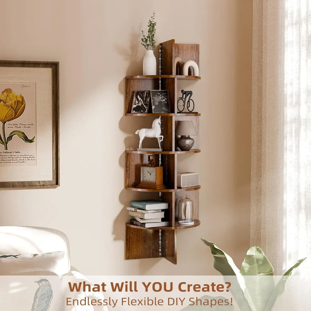 HAAYOT Corner Shelf Wall Mounted 5 Tier Shelves With Lights