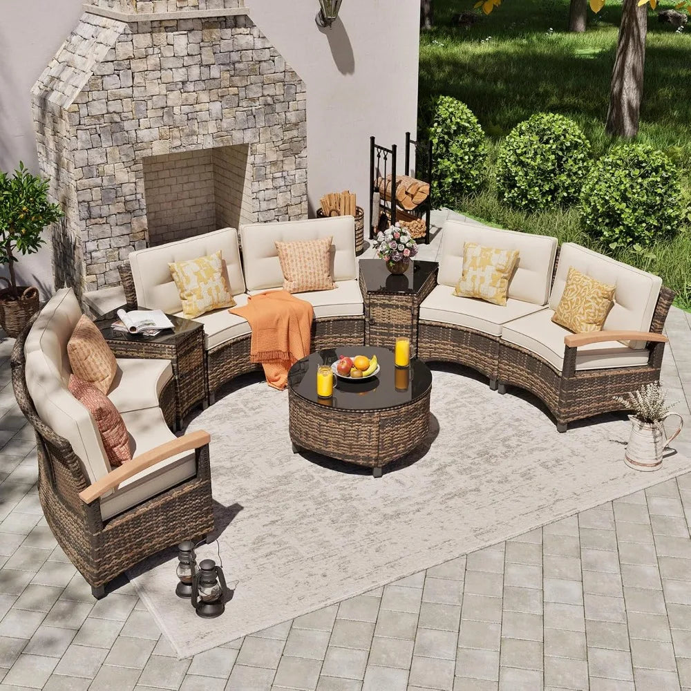 Angduo Outdoor Patio Rattan Set Half Moon Sectional
