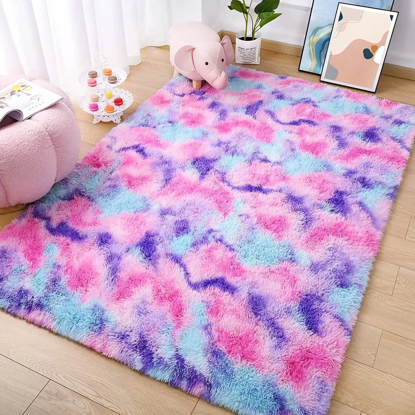 LOCHAS Tie Dye Plush Velvet Rug For Living Room Decor