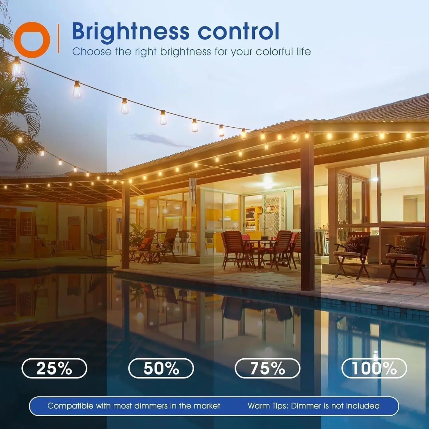 MIMIRG LED Outdoor String Lights Waterproof Dimmable Patio