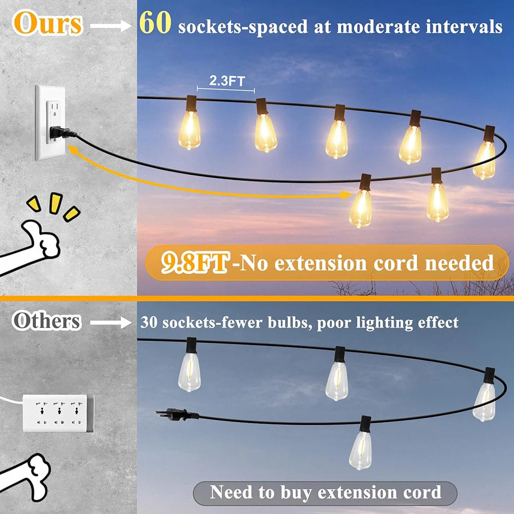 MIMIRG LED Outdoor String Lights Waterproof Dimmable Patio