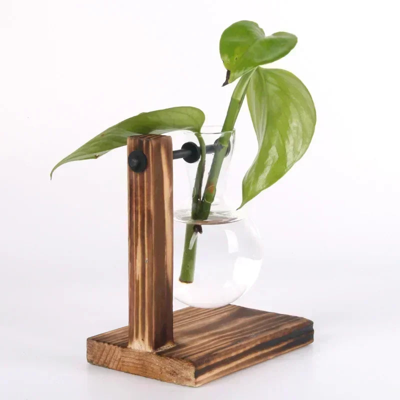 SMHXIANGQIANJIN Transparent Bulb Vase On Wooden Stand Cafe
