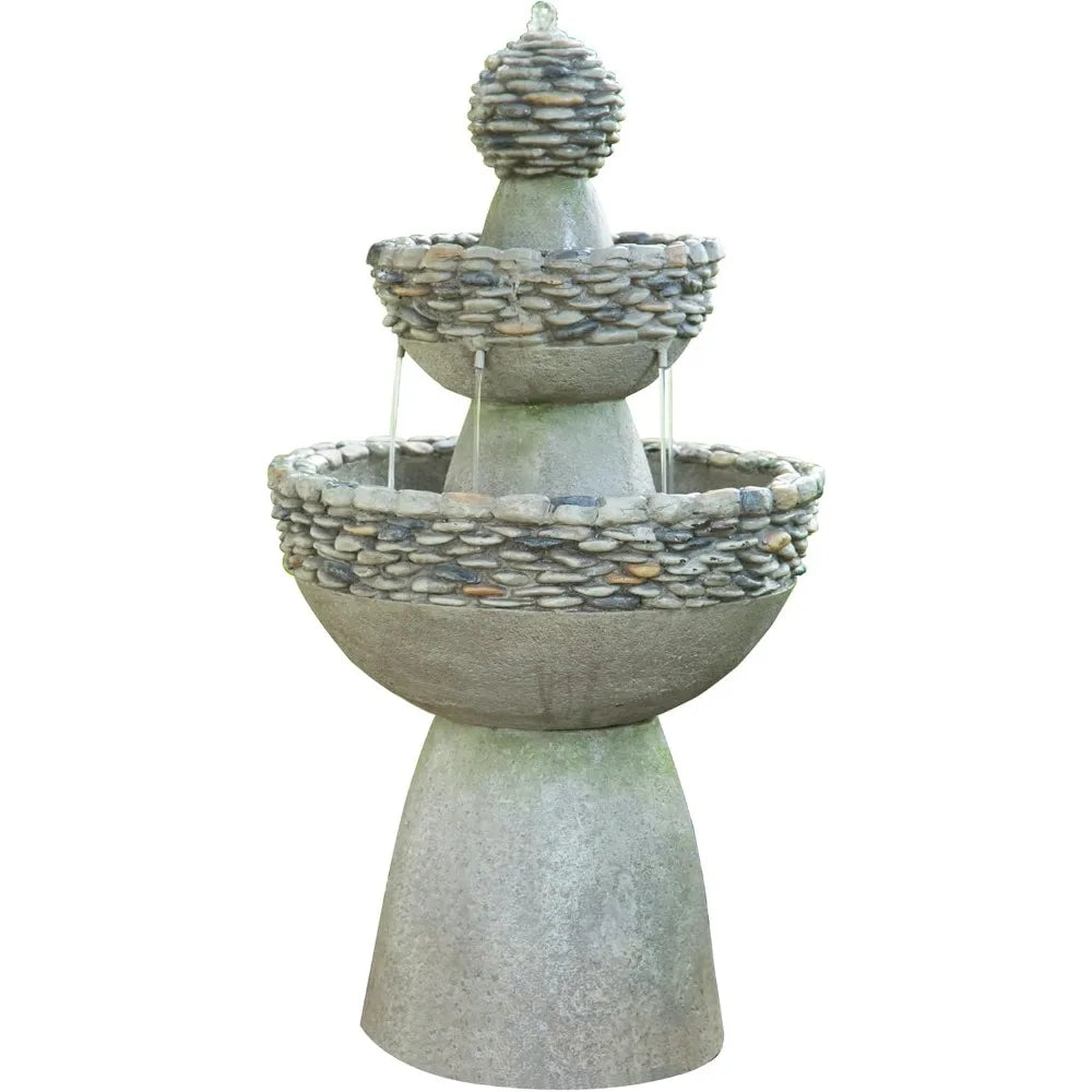 Outdoor 3 Tier Zen Style Pedestal Fountain Stone Trim