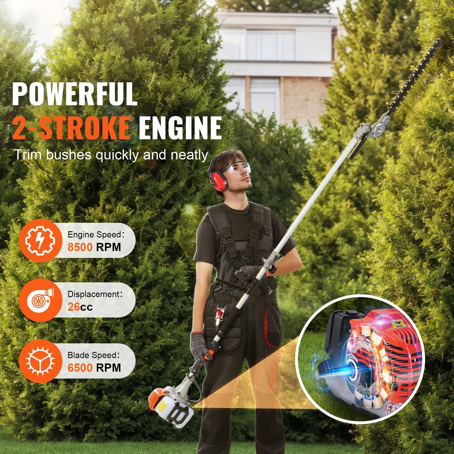 SucceBuy 26cc 5in1 Gas Hedge Trimmer Edger Pole Saw DIY