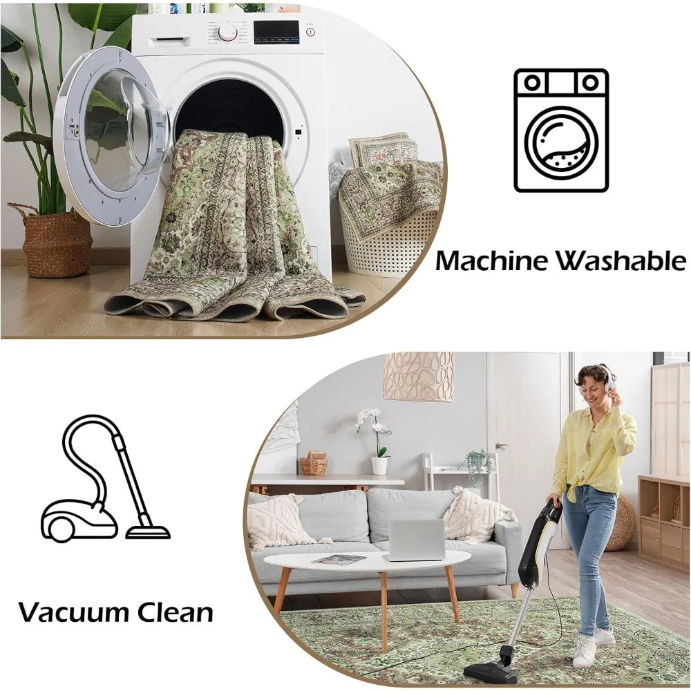 Color Sage Green 6x9 Washable Area Rug Non Slip Backing