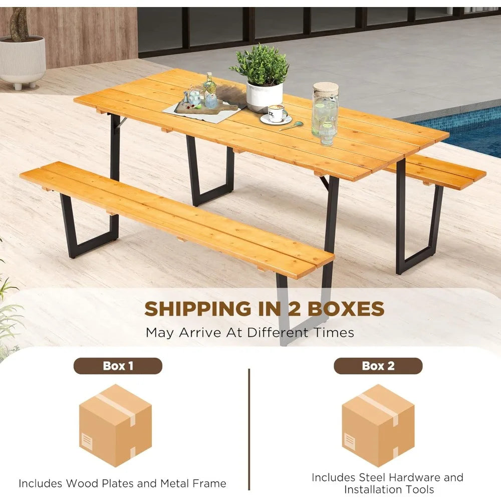 Guangbai Picnic Table Outdoor Bench Set Heavy Duty Garden