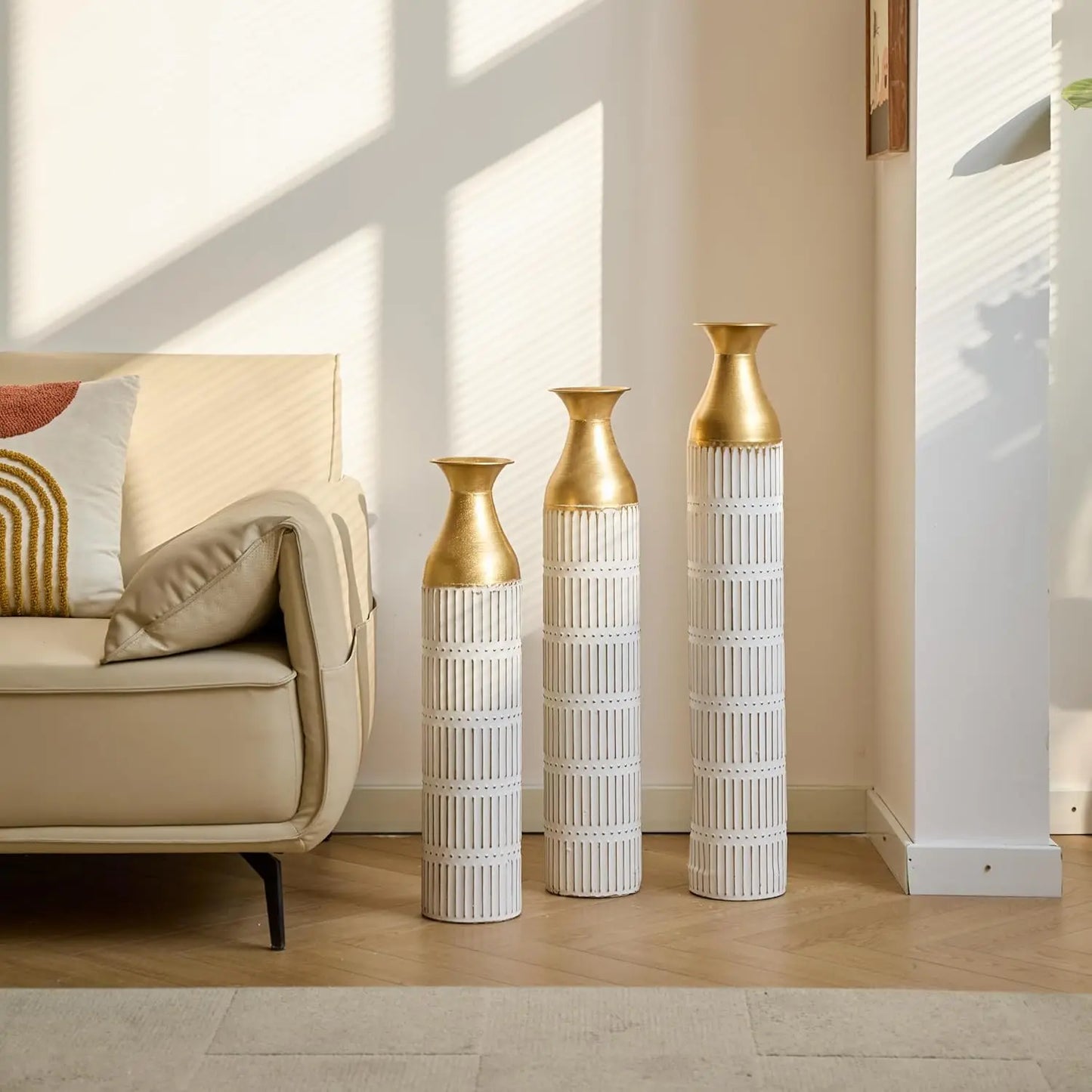 Hign Concerned Gold Metal Vases Set Of 3 Centerpiece Decor