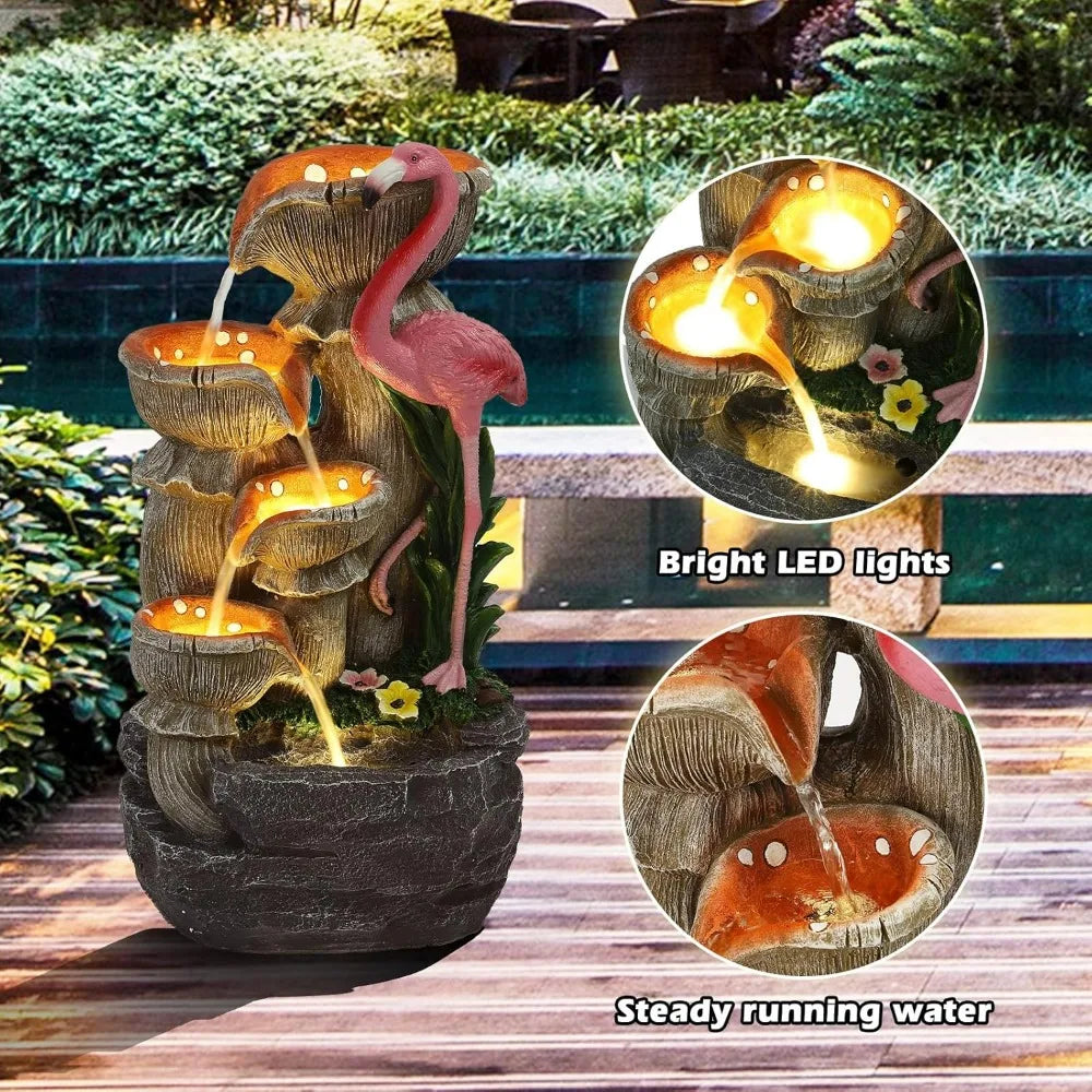 USSerenaY Flamingo Five Tier Outdoor Water Feature With LED