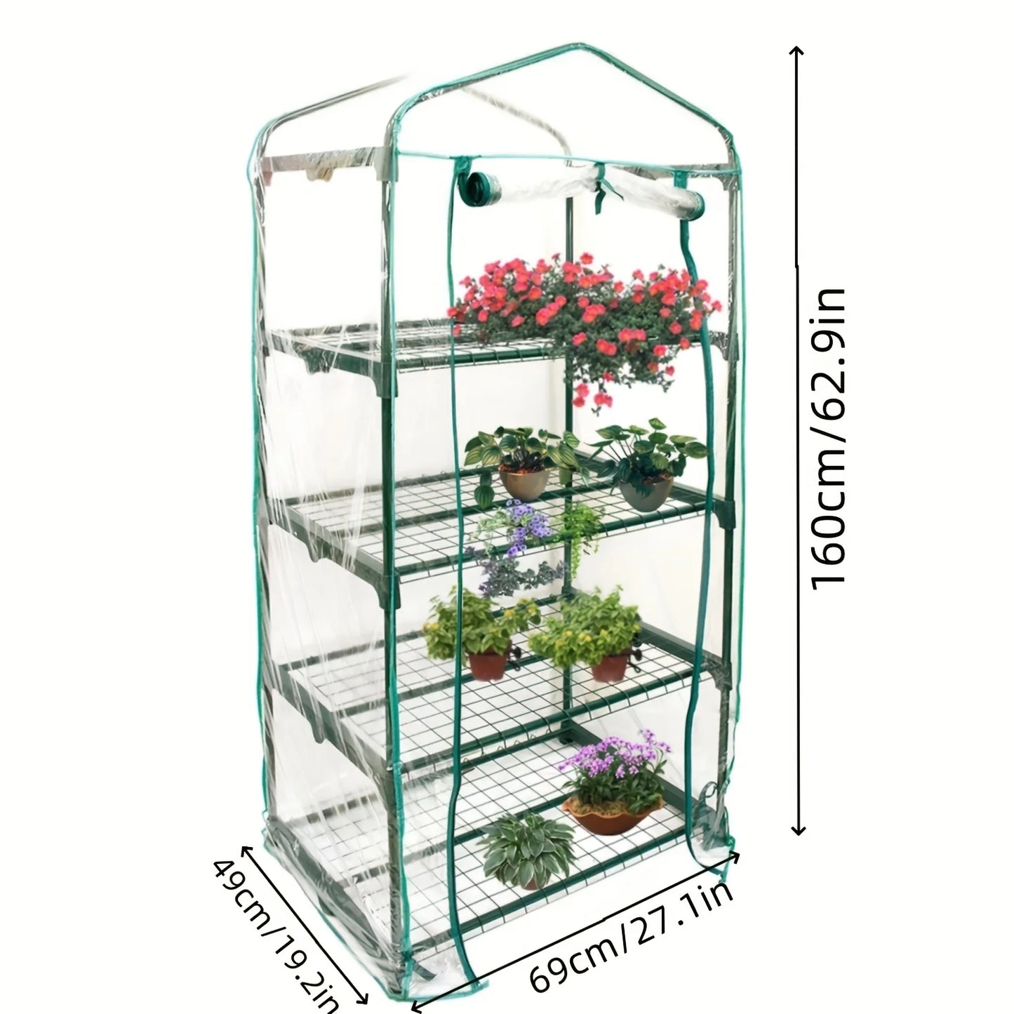 Hign-concerned 4 Tier Mini Greenhouse Portable Rust Frame