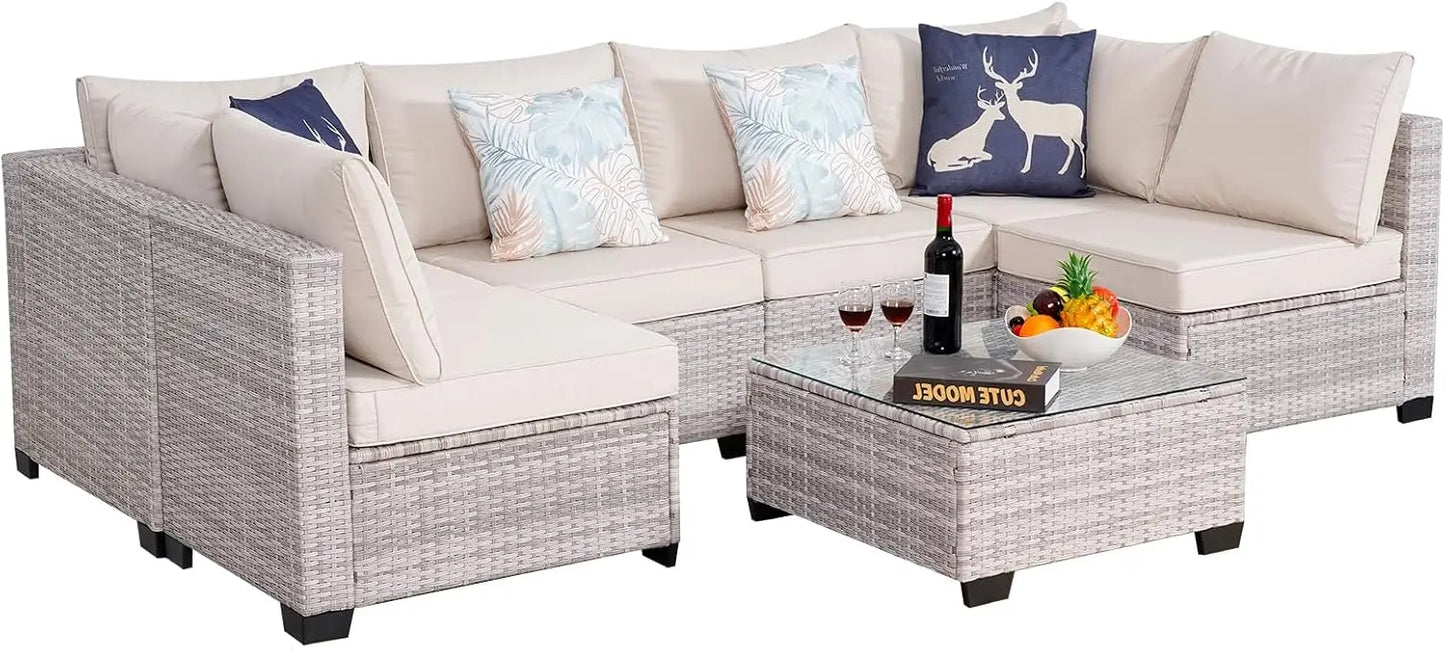 Guangbai 7 Piece Outdoor Rattan Sectional Sofa Set Patio