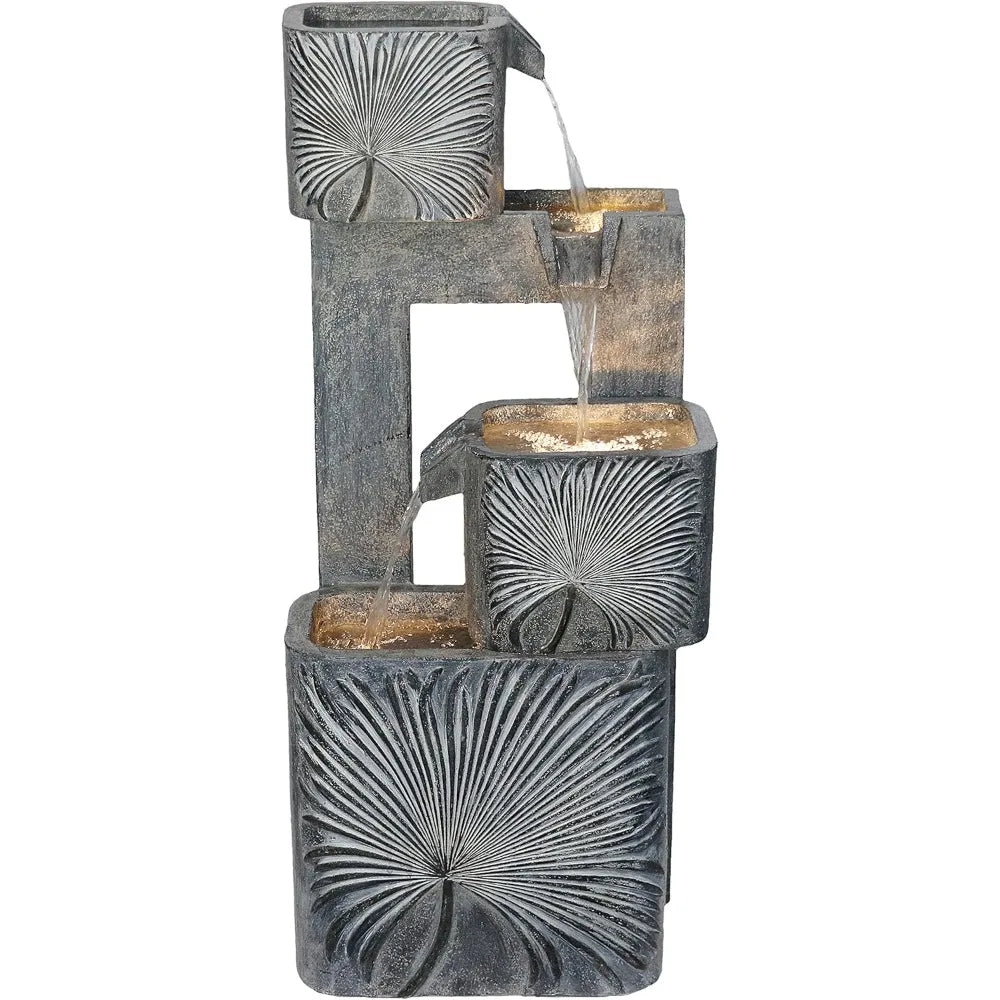 HiLine Gift Outdoor 3 Tier Cascading Water Fountain LED