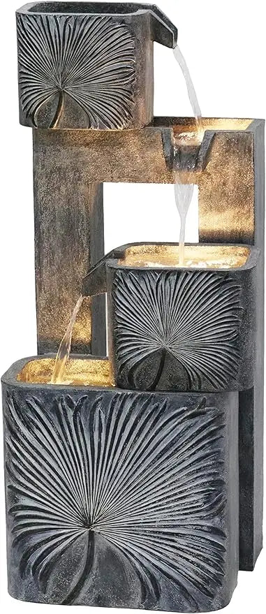 HiLine Gift Outdoor 3 Tier Cascading Water Fountain LED
