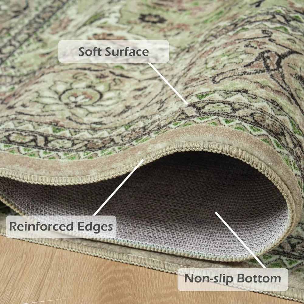 Color Sage Green 6x9 Washable Area Rug Non Slip Backing