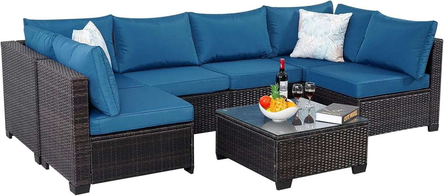 Guangbai 7 Piece Outdoor Rattan Sectional Sofa Set Patio