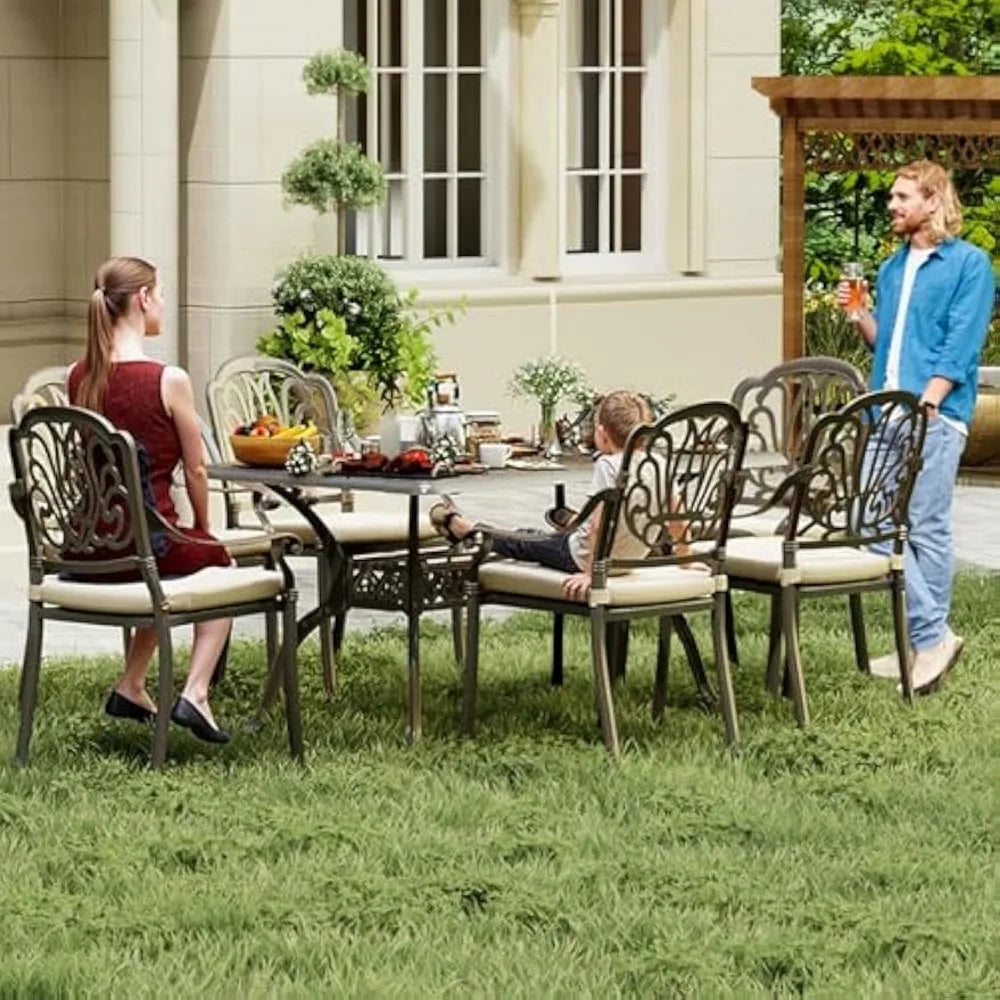 Angduo Outdoor 6 Chairs Patio Table Set Aluminum Umbrella
