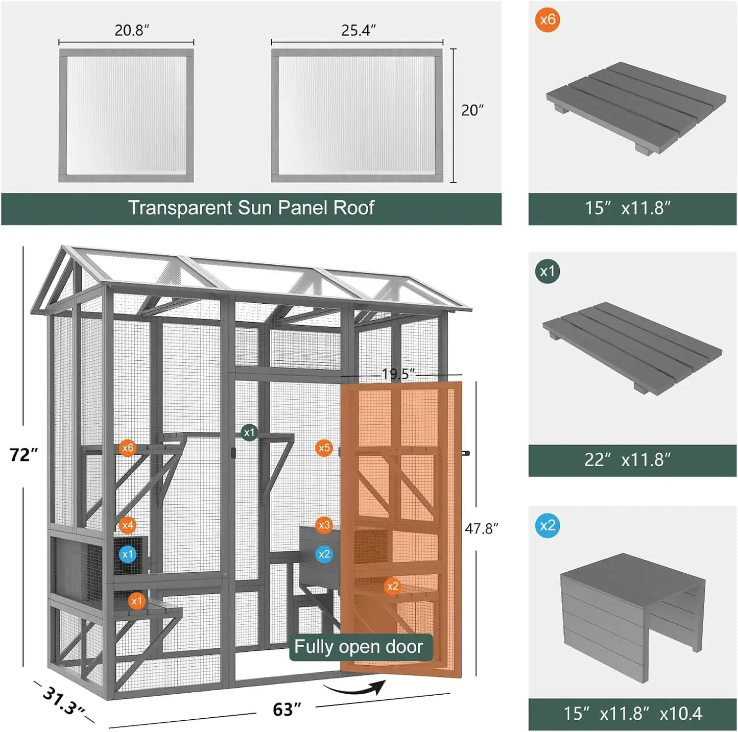 XMSJ Outdoor Catio Enclosure Large Walk In Cat Cage Roof