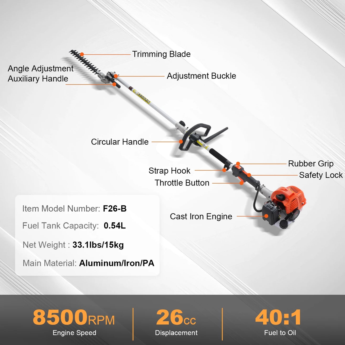 SucceBuy 26cc 5in1 Gas Hedge Trimmer Edger Pole Saw DIY