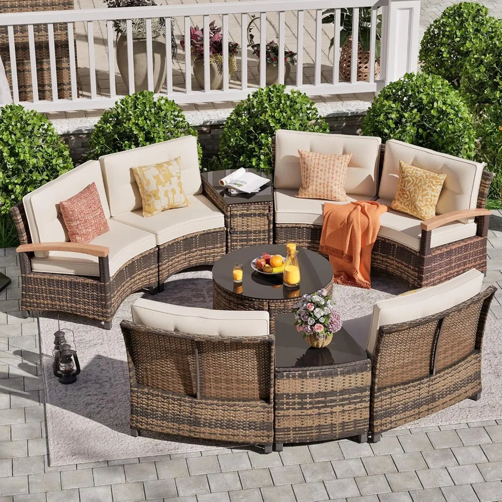 Angduo Outdoor Patio Rattan Set Half Moon Sectional