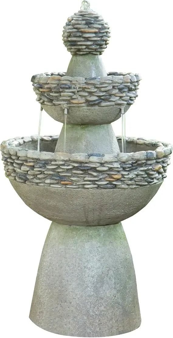 Outdoor 3 Tier Zen Style Pedestal Fountain Stone Trim