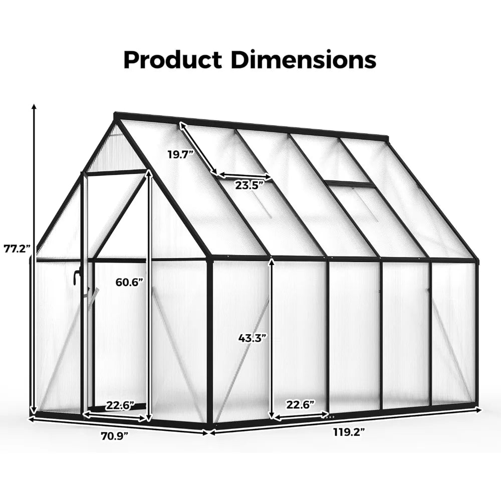 DUOFU Polycarbonate Greenhouse Walk In With Roof Vent