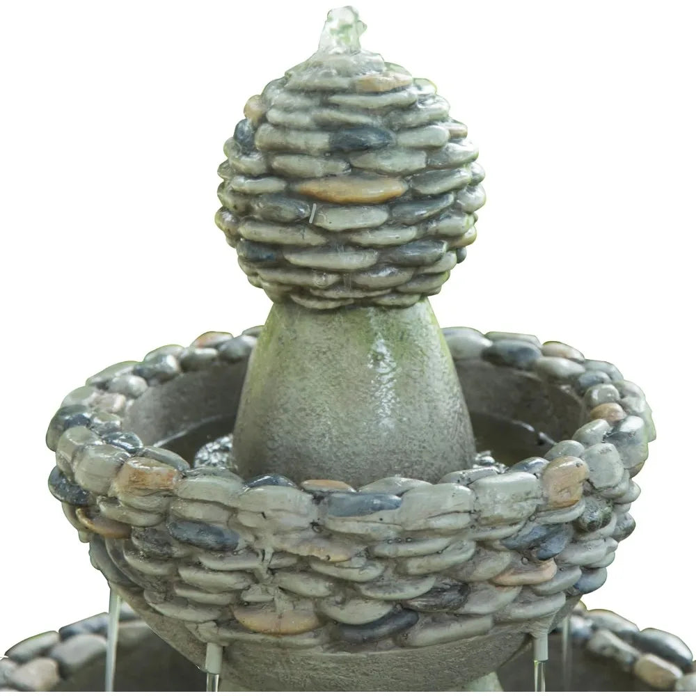 Outdoor 3 Tier Zen Style Pedestal Fountain Stone Trim