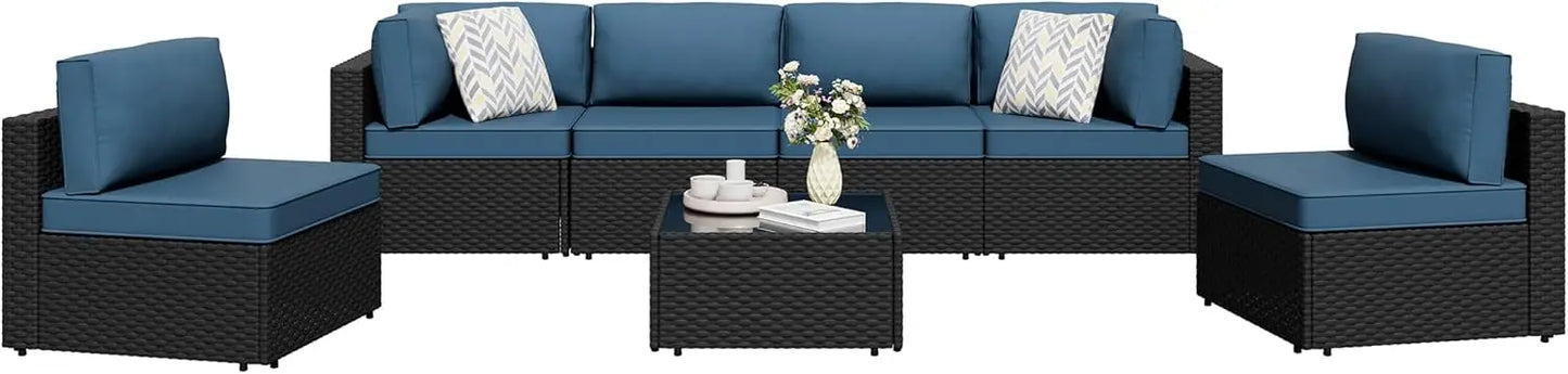 Folded 7 Piece Patio Sectional Sofa Set With Cushions