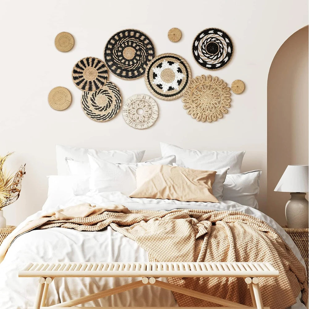 EliteHMX Boho Wall Basket Decor 11 Pcs Woven Baskets Home