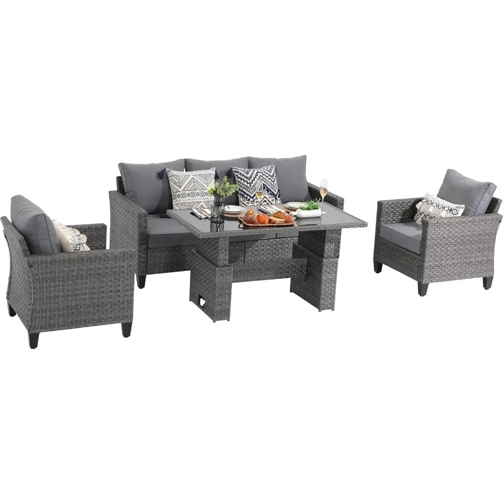 GUANGBAI Outdoor Patio Set 4 Piece Wicker With Lift