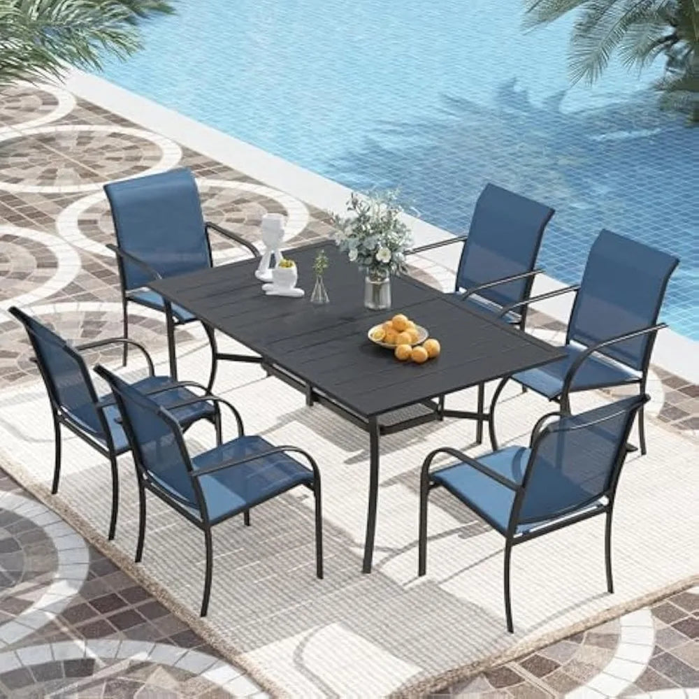 Color Patio Dining Set 7 Pieces With Stackable Chairs